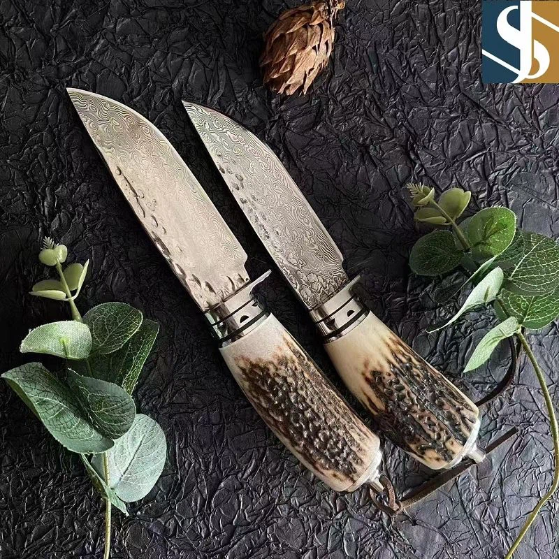 Hardness 60 ± 2 Damascus Antlers Handle